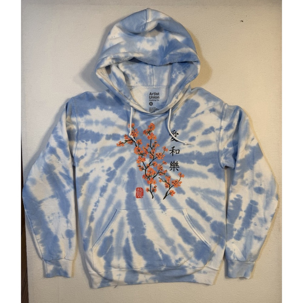 Artist Union Hoodie Womens Small Blue White Tie Dye Japanese Maple Tree Ladies